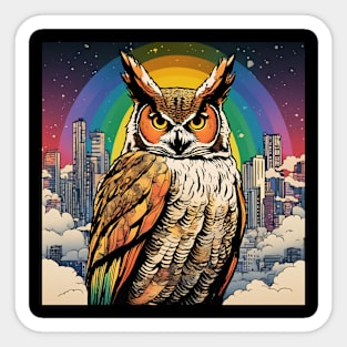 Just a Magical Great Horned Owl in the Sky Sticker